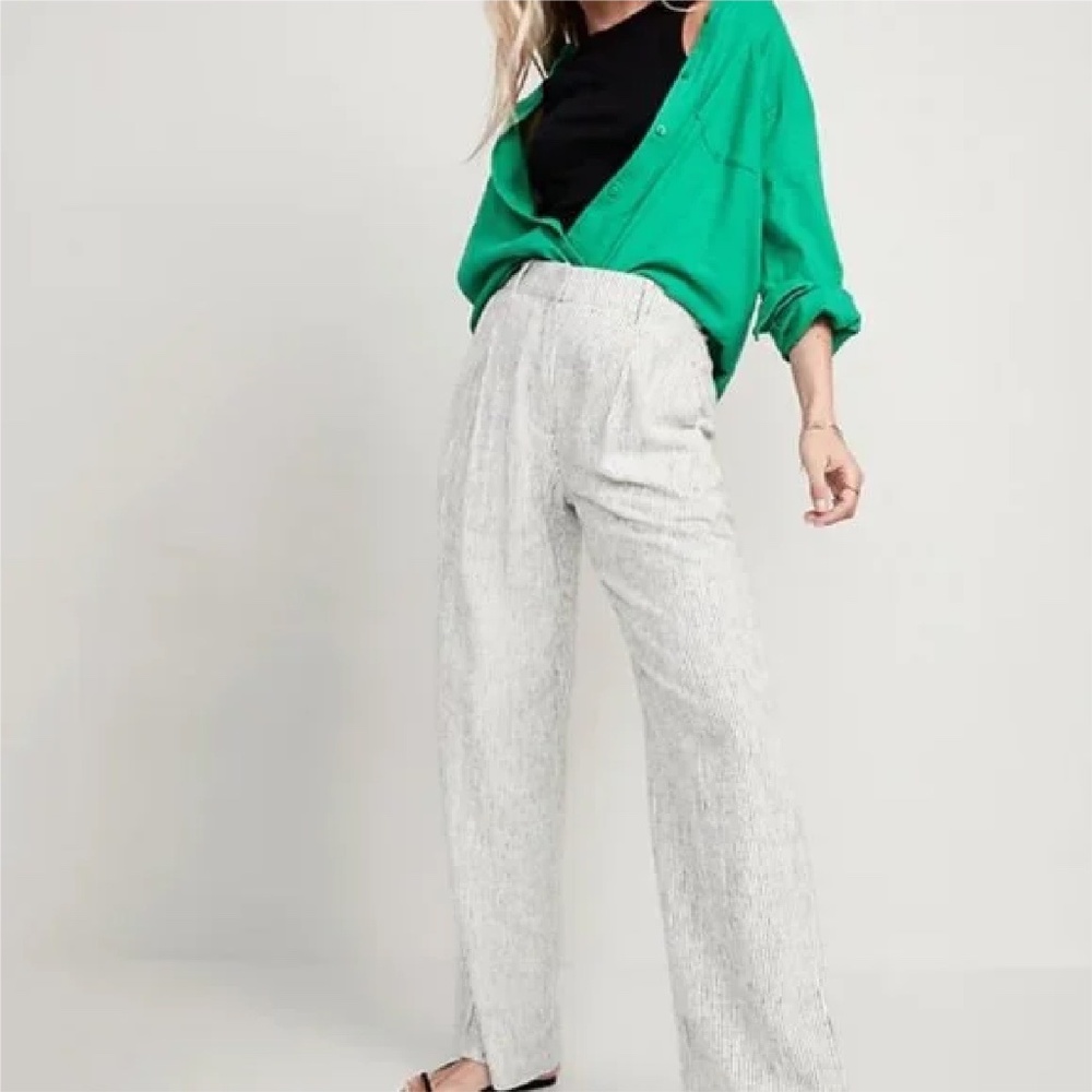 Old Navy High Waisted Pleated Linen Blend Wide Leg Trousers